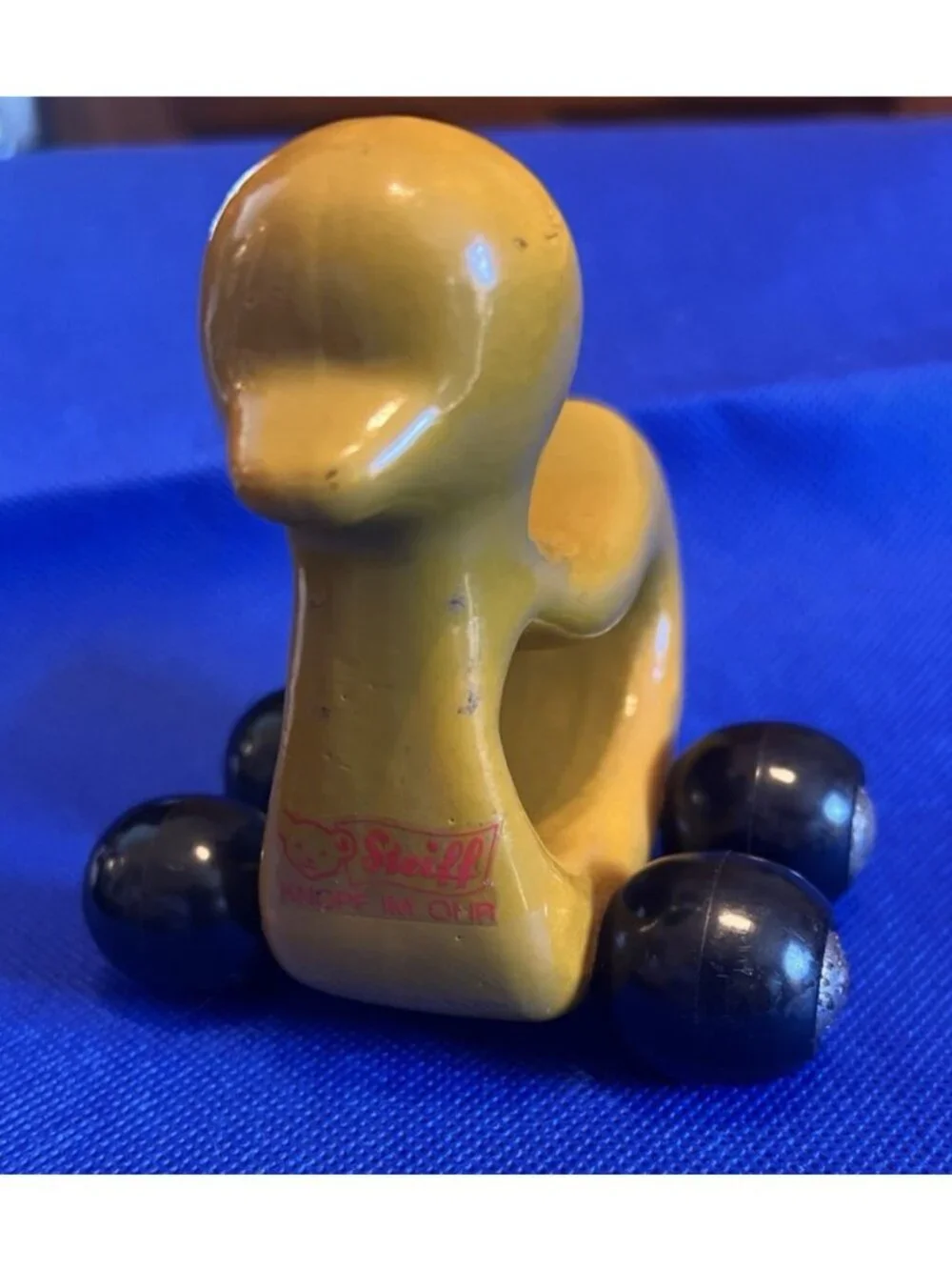 Steiff Knopf Im Our Duck Toy Laquer Painted Wood Rolling Wheels MCM Design